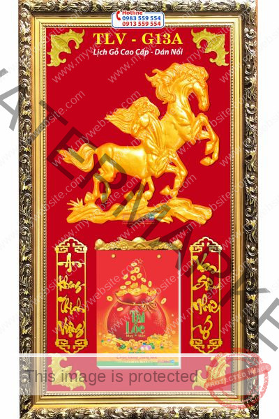 Lịch gỗ khung vàng Mã Đáo Thành Công